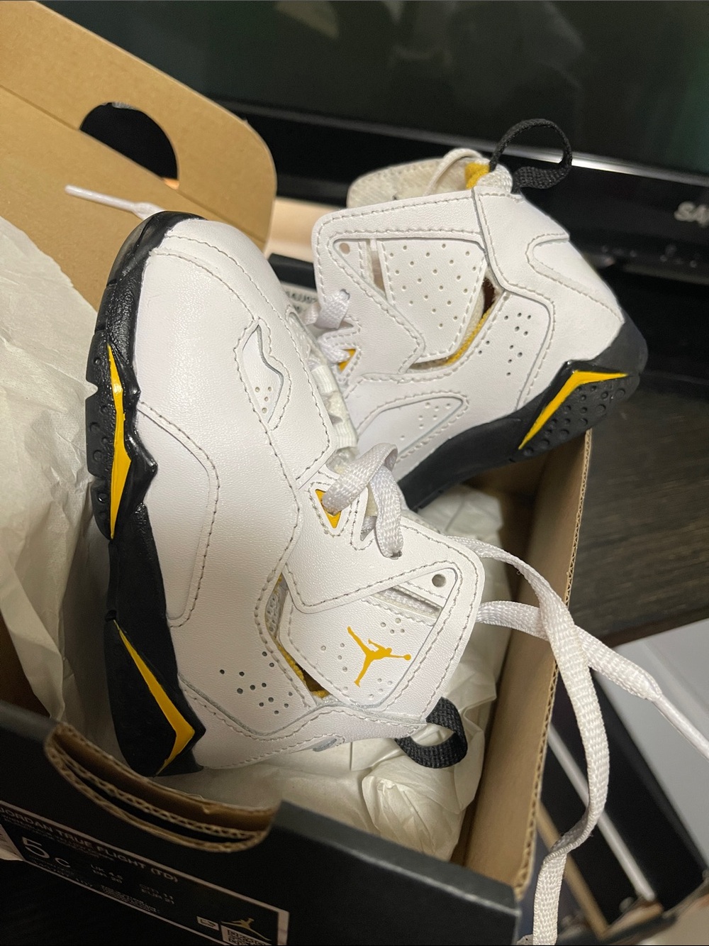 Jordan Kids White, Black & Yellow High-Top Sneakers
